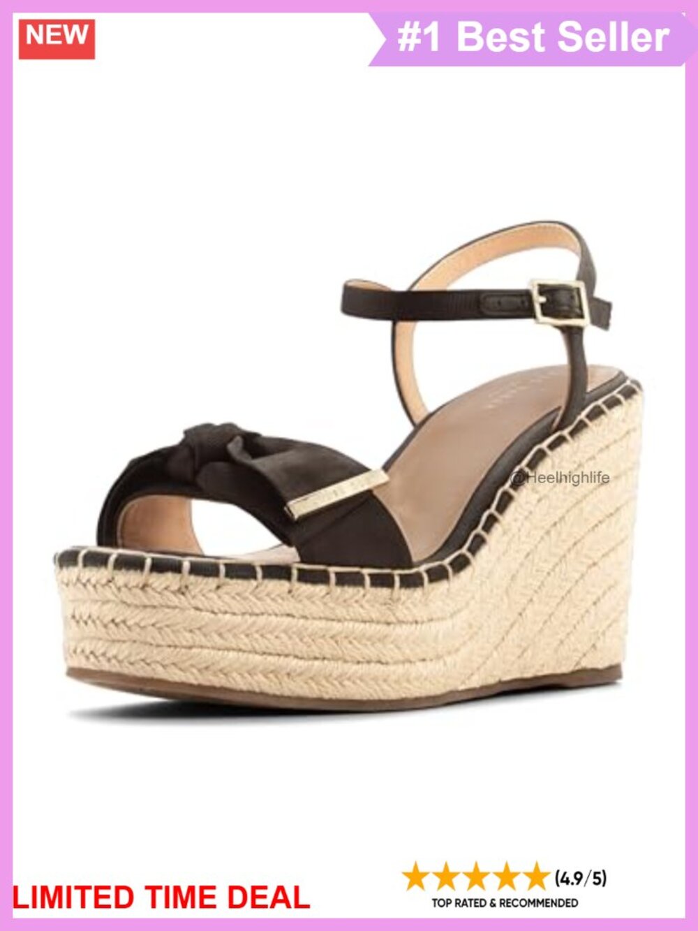 Ted Baker Gia Bow Wedge Sandals Square Toe Buckle Textile Upper